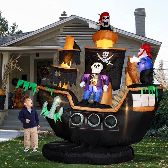 7FT Skeletons Ghosts on Pirate Halloween Inflatable Decoration with LED Light - Picture 1 of 6